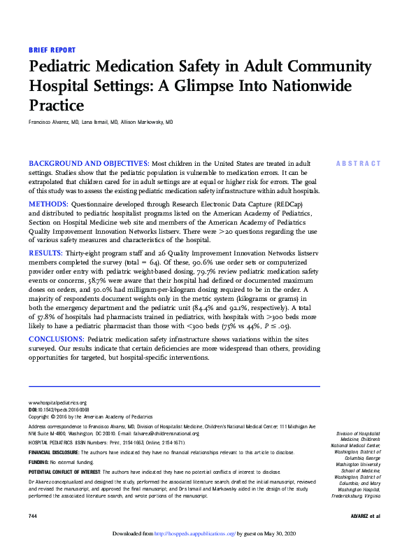 (PDF) Pediatric Medication Safety in Adult Community Hospital Settings ...