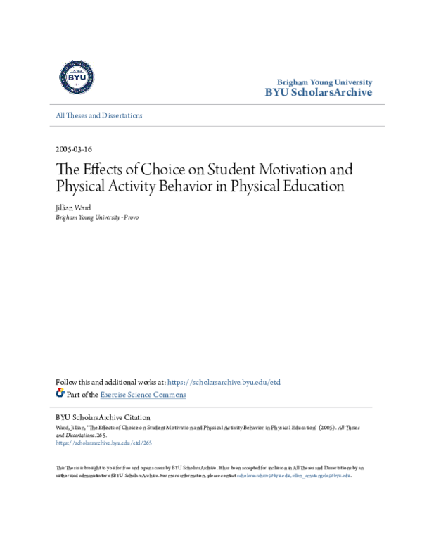 (PDF) Effects of Choice on Student Motivation and Physical Activity ...