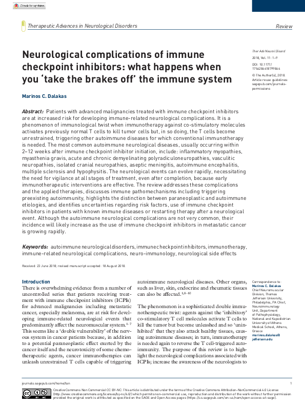 (PDF) Neurologic complications of immune checkpoint inhibitors