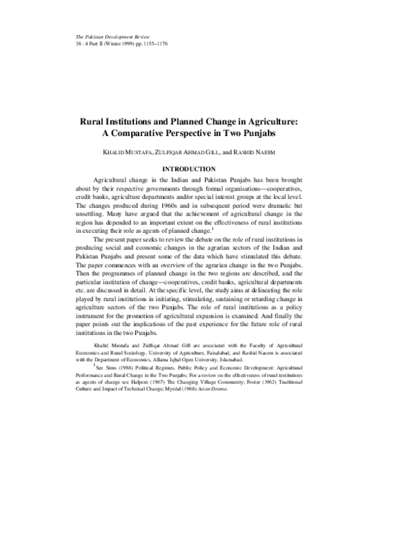 (PDF) Rural Institutions and Planned Change in Agriculture: A ...