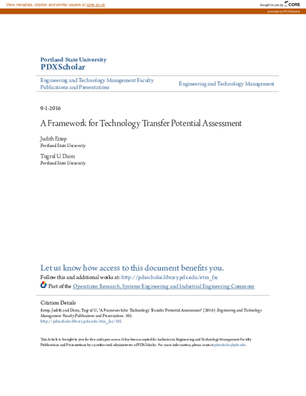 (PDF) A framework for technology transfer potential assessment