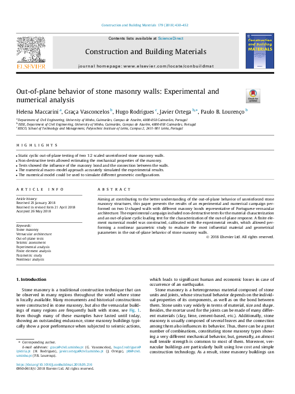 (PDF) Out-of-plane behavior of stone masonry walls: Experimental and ...
