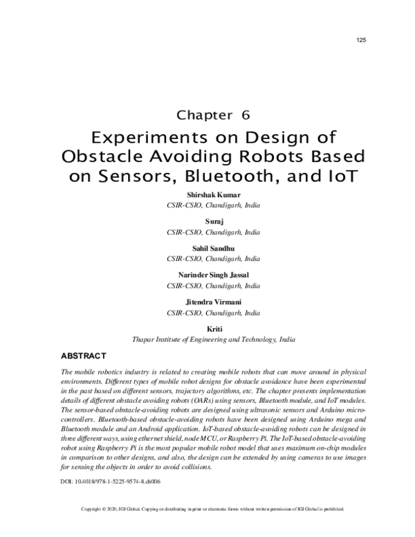 (PDF) Experiments on Design of Obstacle Avoiding Robots Based on ...