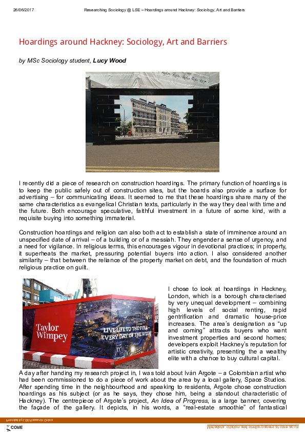 (PDF) Hoardings around Hackney: sociology, art and barriers