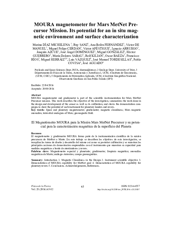 (PDF) El Magnetómetro MOURA para la Misión Mars MetNet Precursor y su ...