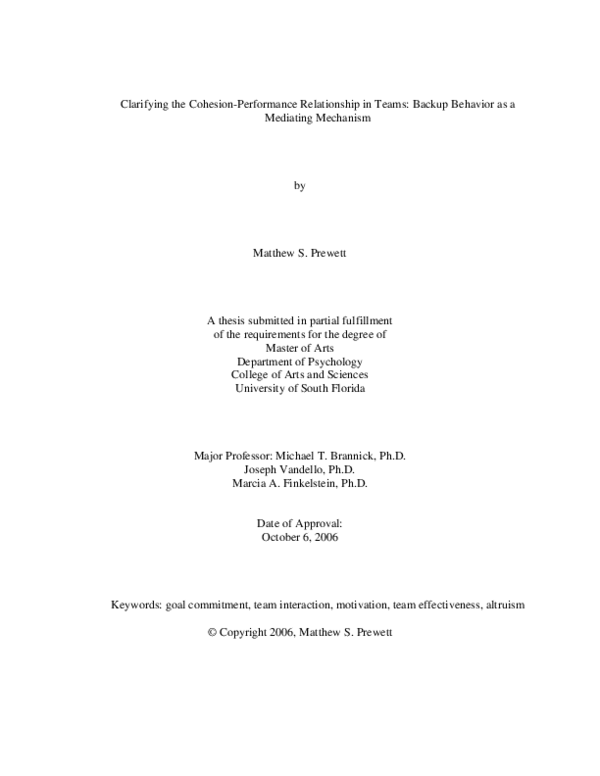 (PDF) Clarifying the cohesionperformance relationship in teams Backup