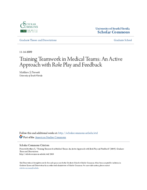 (PDF) Training Teamwork in Medical Teams An Active Approach with Role