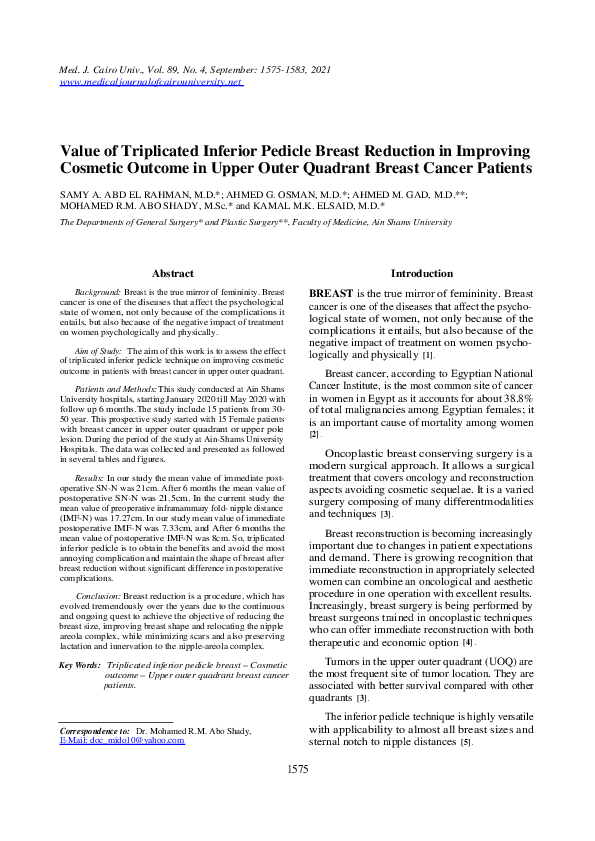 (PDF) Value of Triplicated Inferior Pedicle Breast Reduction in ...