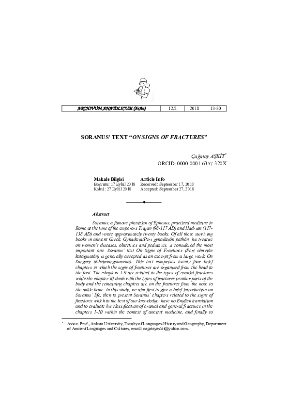 (PDF) Soranus’ text “on signs of fractures”