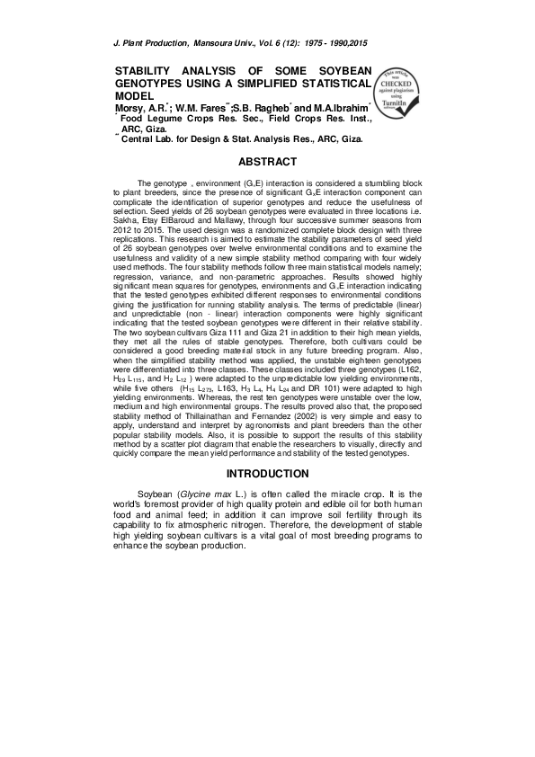 (PDF) Stability Analysis of Some Soybean Genotypes Using a Simplified ...