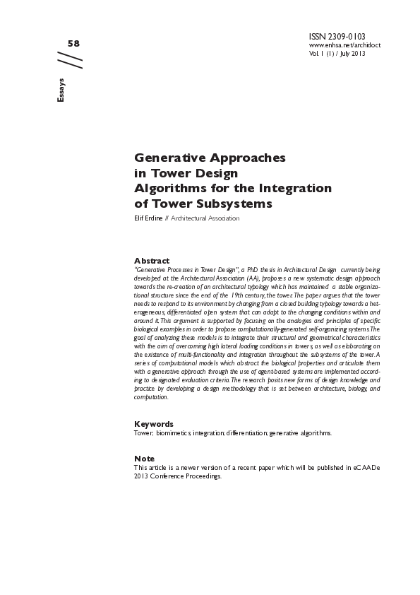 (PDF) Generative Approaches in Tower Design Algorithms for the ...