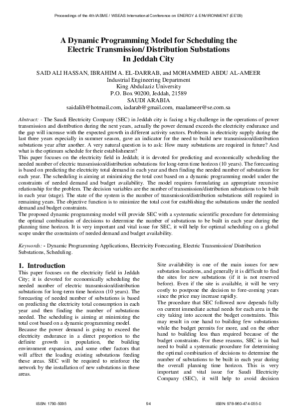 (PDF) A Dynamic Programming Model for Scheduling the Electric ...