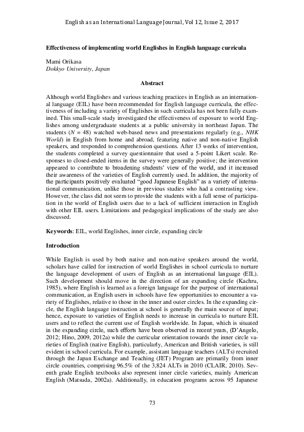 (PDF) Effectiveness of implementing world Englishes in English language ...