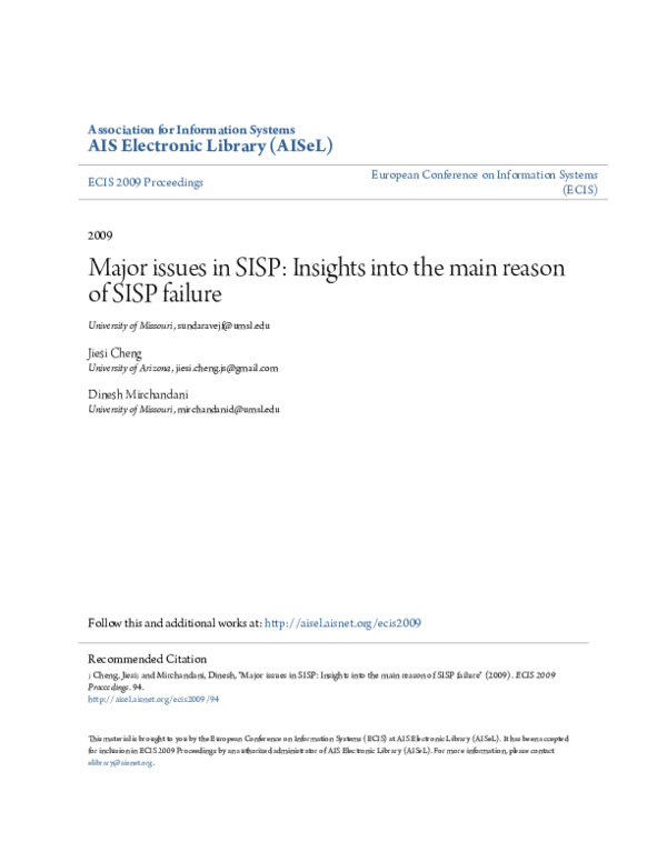 (PDF) Major issues in SISP: Insights into the main reason of SISP failure