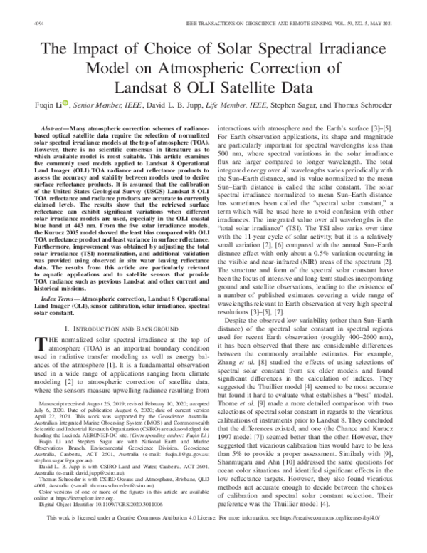 (PDF) The Impact of Choice of Solar Spectral Irradiance Model on ...