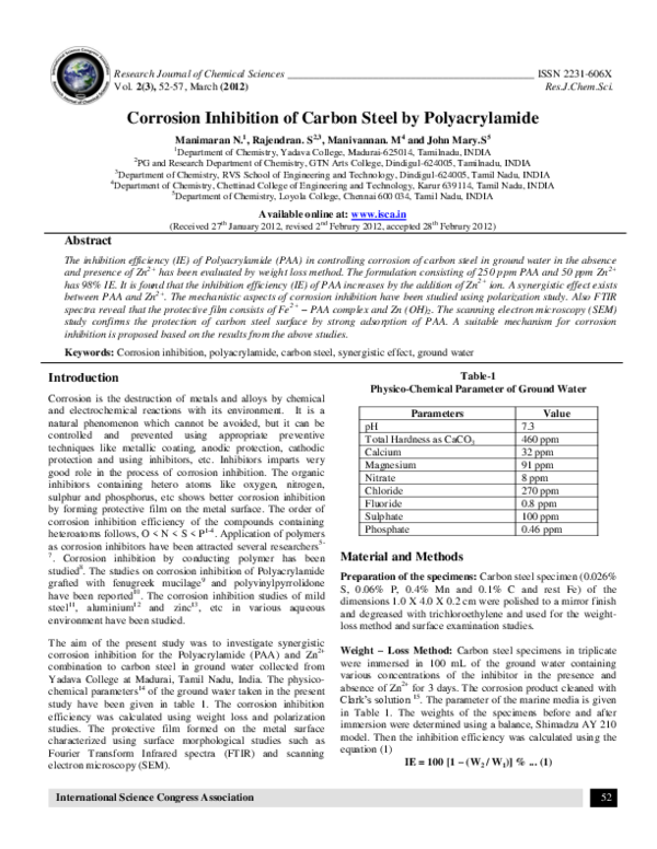 (PDF) Corrosion Inhibition of Carbon Steel by Polyacrylamide