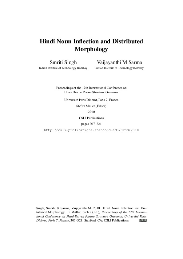 (PDF) Hindi noun inflection and distributed morphology Vaijayanthi