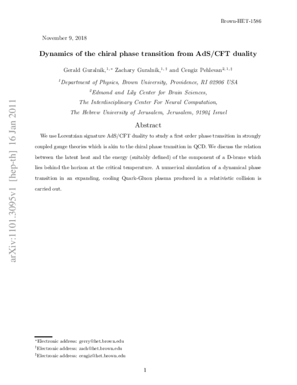 (PDF) Dynamics of the chiral phase transition from AdS/CFT duality