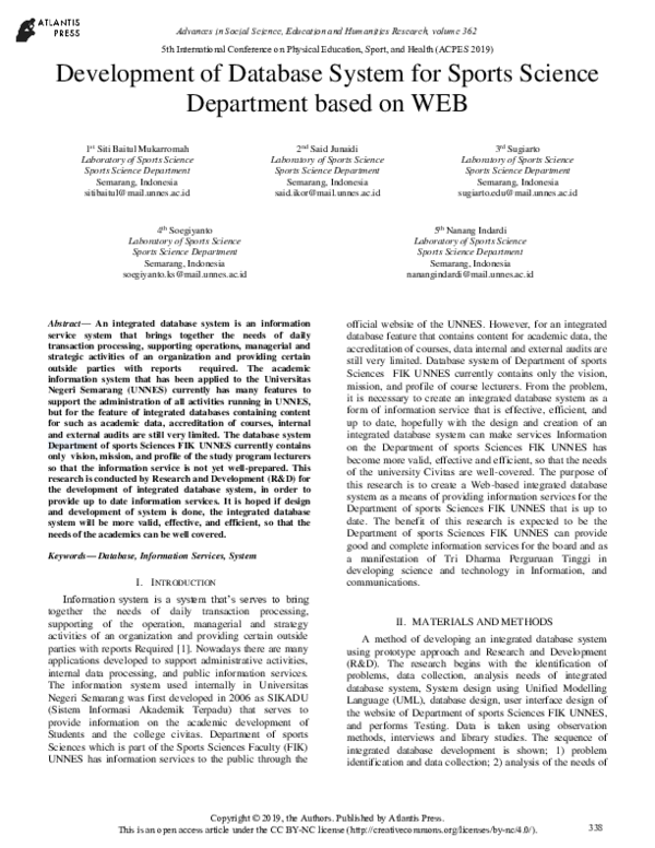 (PDF) Development of Database System for Sports Science Department ...