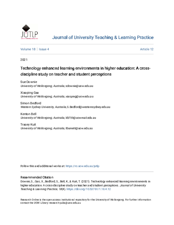 (PDF) Technology enhanced learning environments in higher education: A ...
