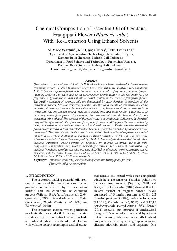 (PDF) Chemical Composition of Essential Oil of Cendana Frangipani