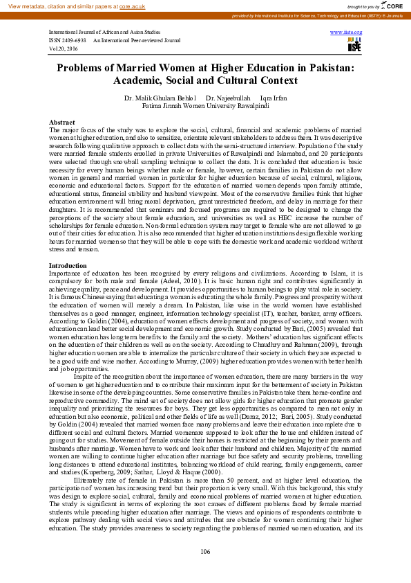 (PDF) Problems of Married Women at Higher Education in Pakistan ...