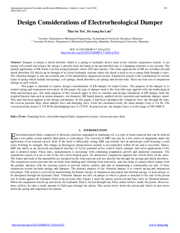 (PDF) Design Considerations of Electrorheological Damper Aung Ko Latt