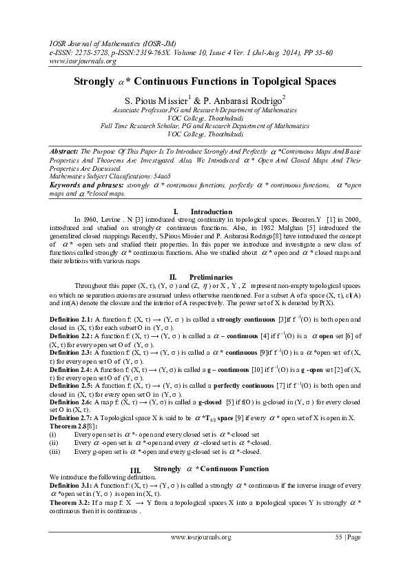 (PDF) Strongly * Continuous Functions in Topolgical Spaces