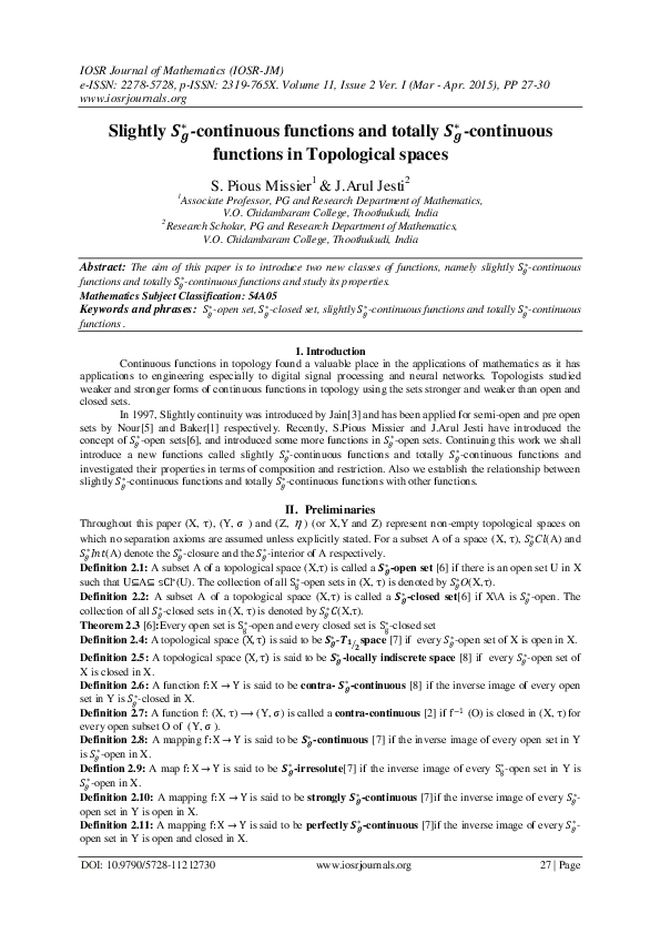(PDF) Slightly -continuous functions and totally -continuous functions ...