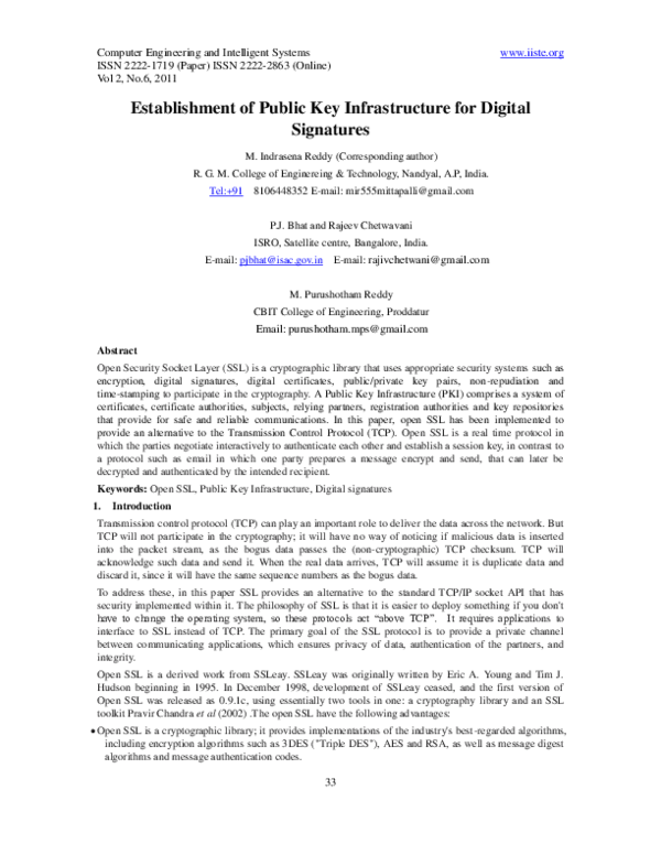 (PDF) Establishment of Public Key Infrastructure for Digital Signatures