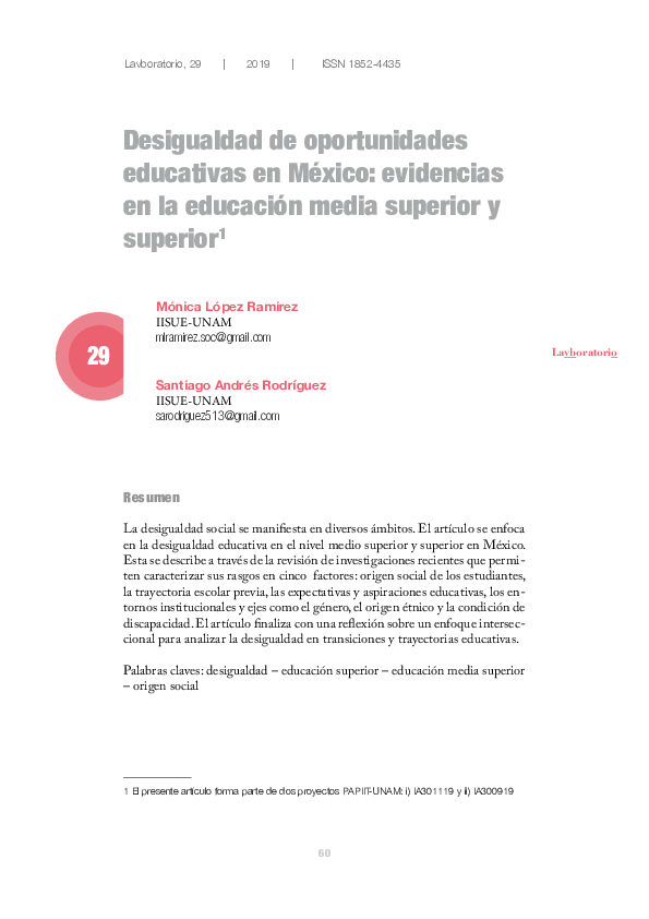 (PDF) Desigualdad De Oportunidades Educativas en México: Evidencias en ...