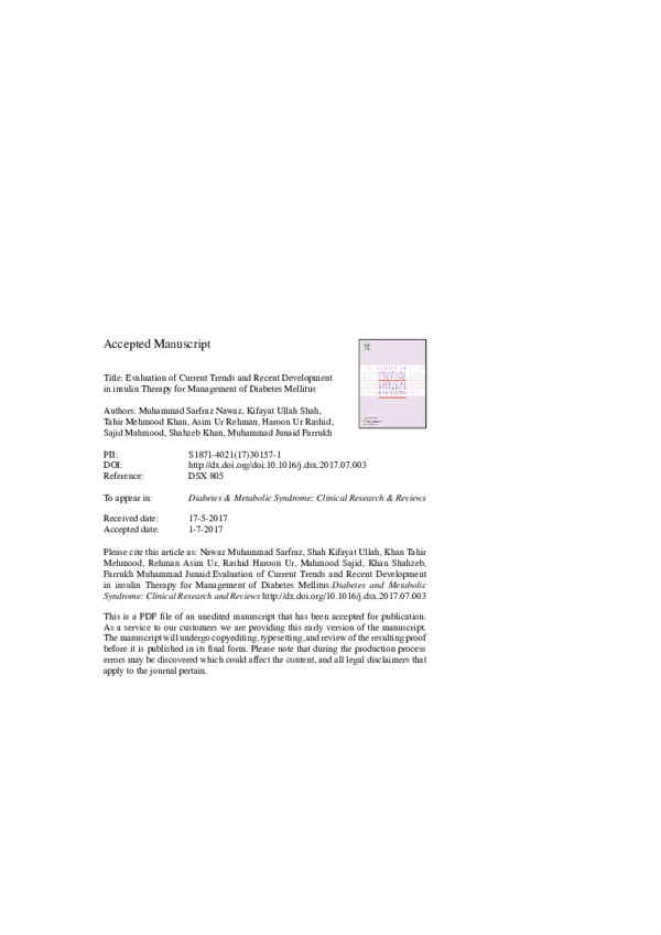 (PDF) Evaluation of current trends and recent development in insulin ...