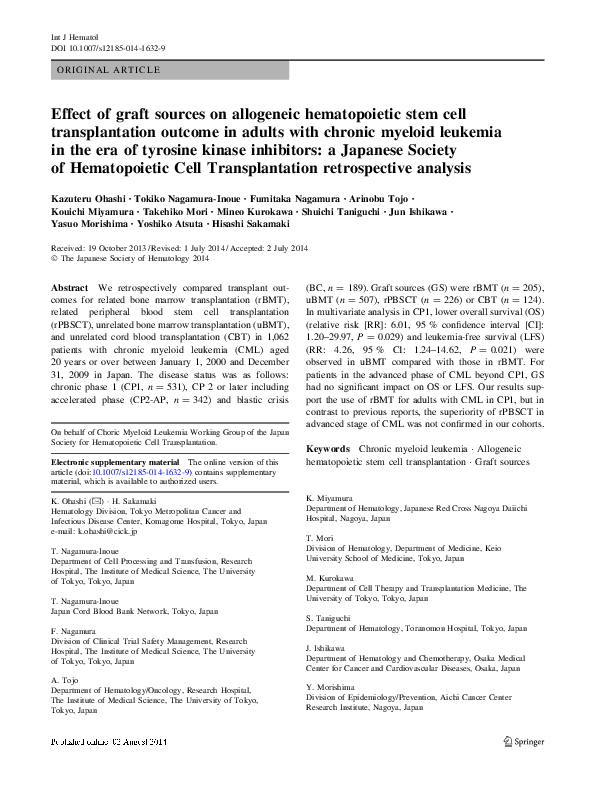 (PDF) Effect of graft sources on allogeneic hematopoietic stem cell ...
