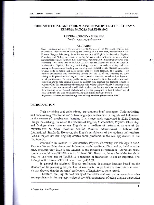 (PDF) Code Switching and Code Mixing Done by Teachers of SMA Kusuma ...