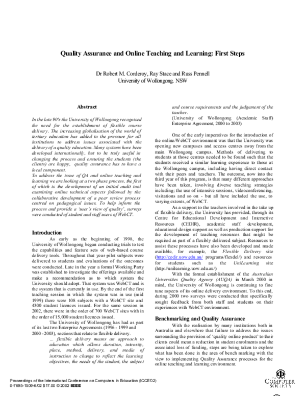 (PDF) Quality assurance and online teaching and learning: first steps