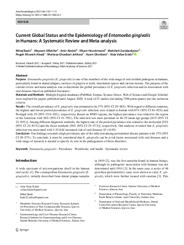 (PDF) Current Global Status and the Epidemiology of Entamoeba ...