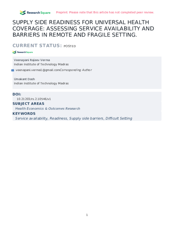 (PDF) Supply Side Readiness for Universal Health Coverage: Assessing ...