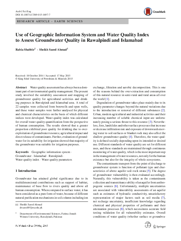 (PDF) Use of Geographic Information System and Water Quality Index to ...
