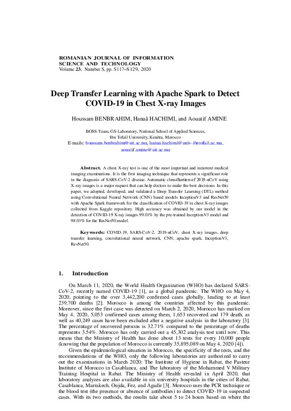 (PDF) Deep Transfer Learning with Apache Spark to Detect COVID-19 in ...