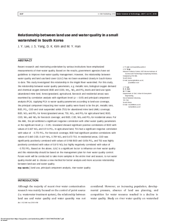 (PDF) Relationship between land use and water quality in a small ...