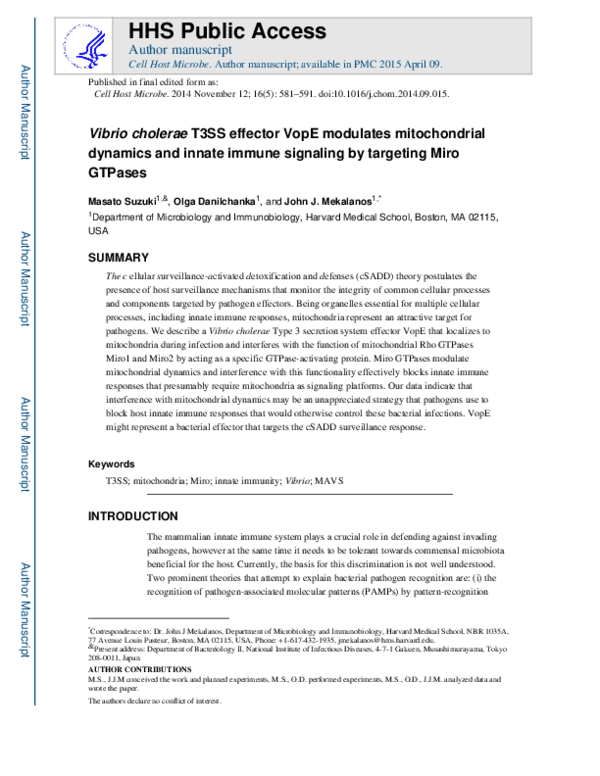 Faculty of 1000 evaluation for Vibrio cholerae T3SS Effector VopE ...