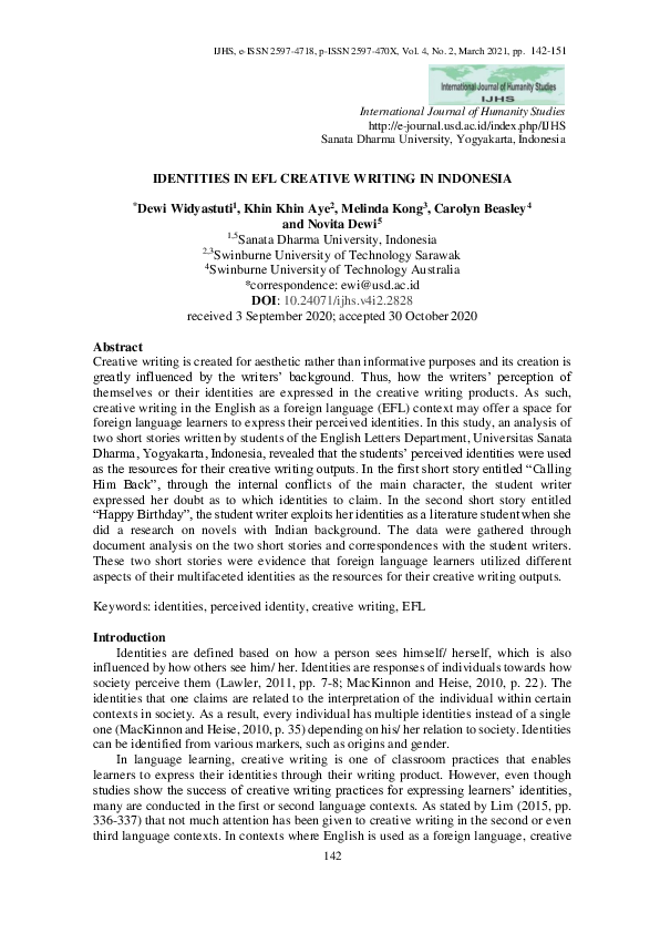(PDF) Identities in Efl Creative Writing in Indonesia
