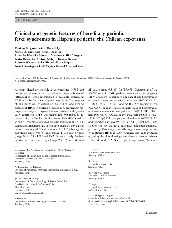 (PDF) Clinical and features of hereditary periodic fever