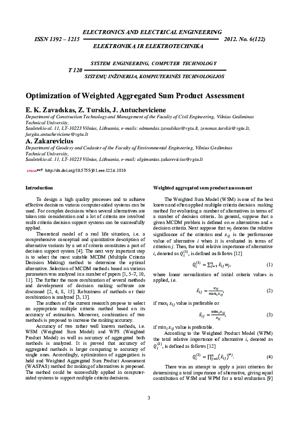 (PDF) Optimization of Weighted Aggregated Sum Product Assessment