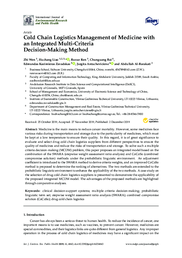 (PDF) Cold Chain Logistics Management of Medicine with an Integrated ...
