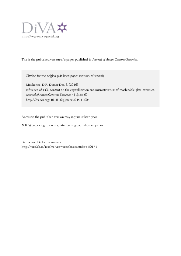 (PDF) Influence of TiO2 content on the crystallization and ...