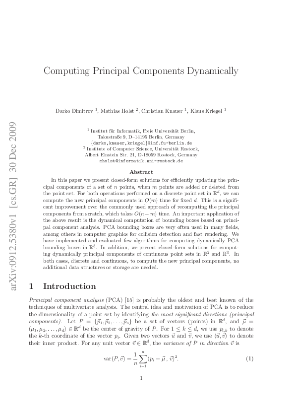 (PDF) Computing Principal Components Dynamically