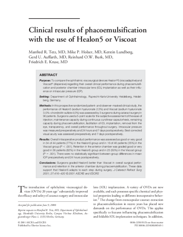 (PDF) Clinical results of phacoemulsification with the use of Healon5 ...