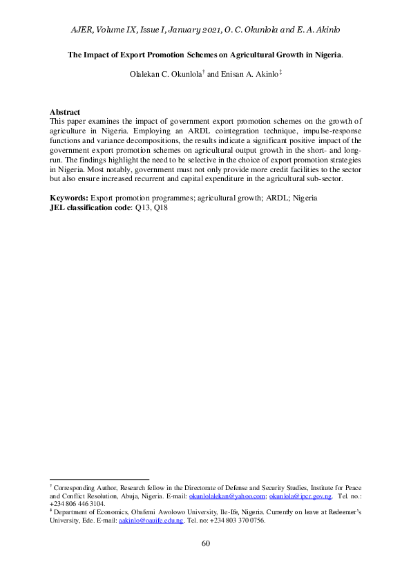 (PDF) The Impact of Export Promotion Schemes on Agricultural Growth in ...