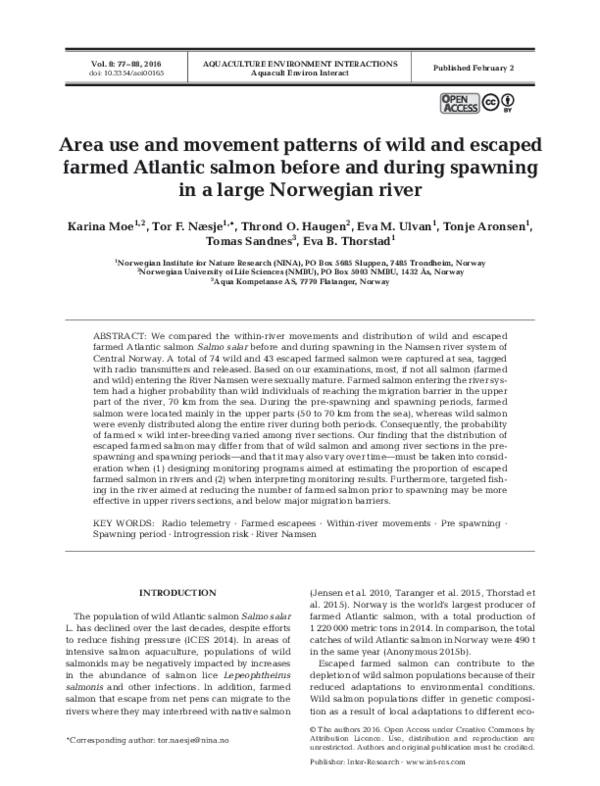 (PDF) Area use and movement patterns of wild and escaped farmed ...